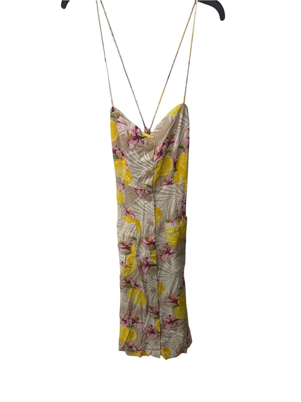 Forever 21 Lemon Tropical Floral Midi Dress NWT size L